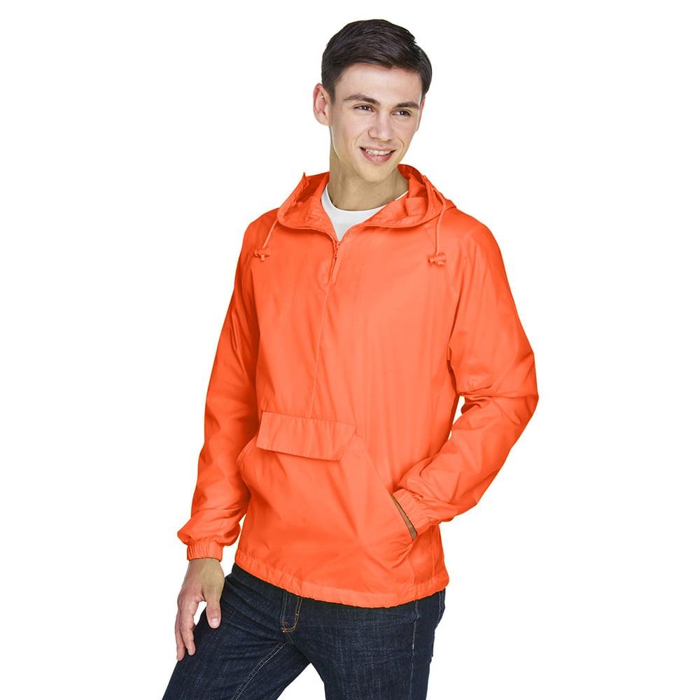 UltraClub 8925 Men's Pack-Away Quarter-Zip Hooded Pullover Jacket