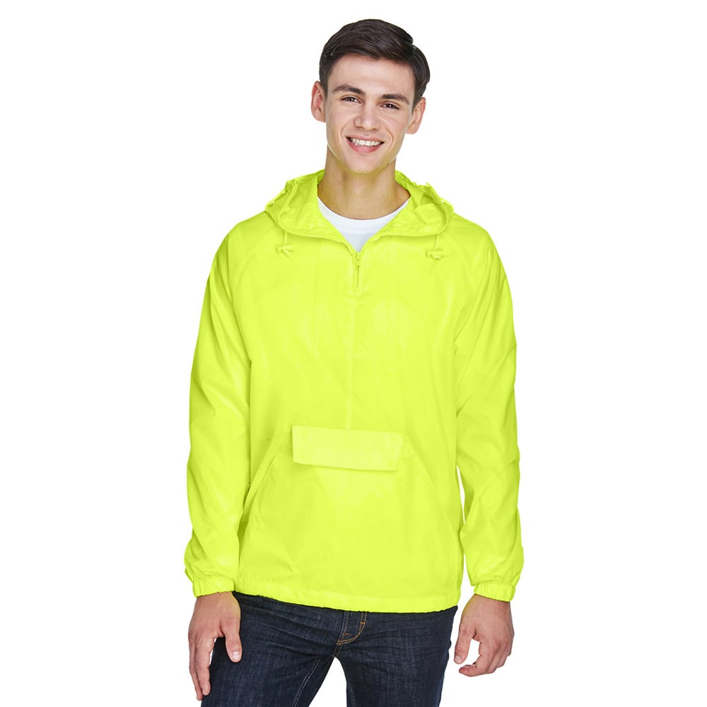 UltraClub 8925 Men's Pack-Away Quarter-Zip Hooded Pullover Jacket