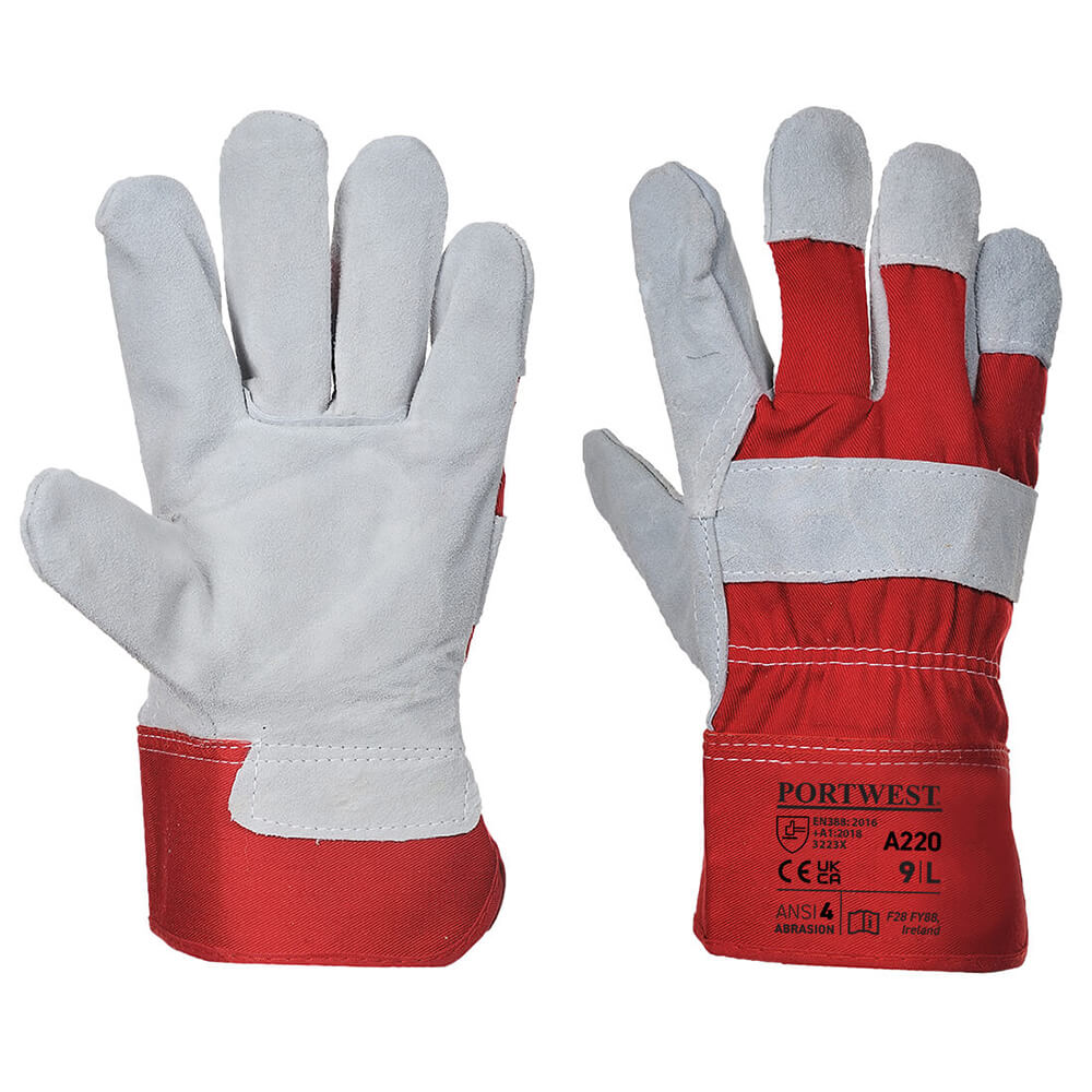 Portwest A220 Series Knuckle-Protected, Premium Chrome Rigger Gloves, Red, XL, 1 pair