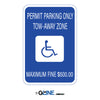 Permit Parking Only Tow-Away Zone Picto Maximum Fine $500.00 Sign