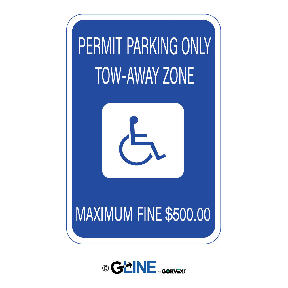 Permit Parking Only Tow-Away Zone Picto Maximum Fine $500.00 Sign