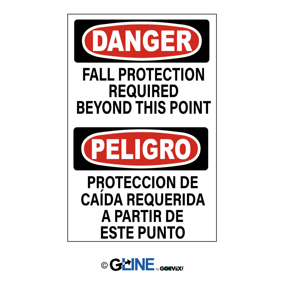 Fall Protection Required Beyond This Point Peligro Proteccion De Caída Sign