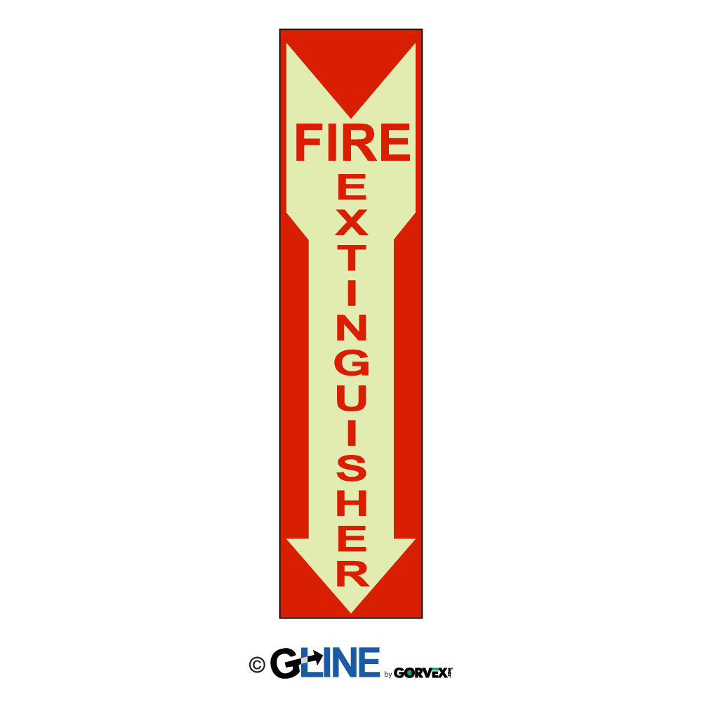 Fire Extinguisher Glow on Down Arrow - Fire Protection Sign