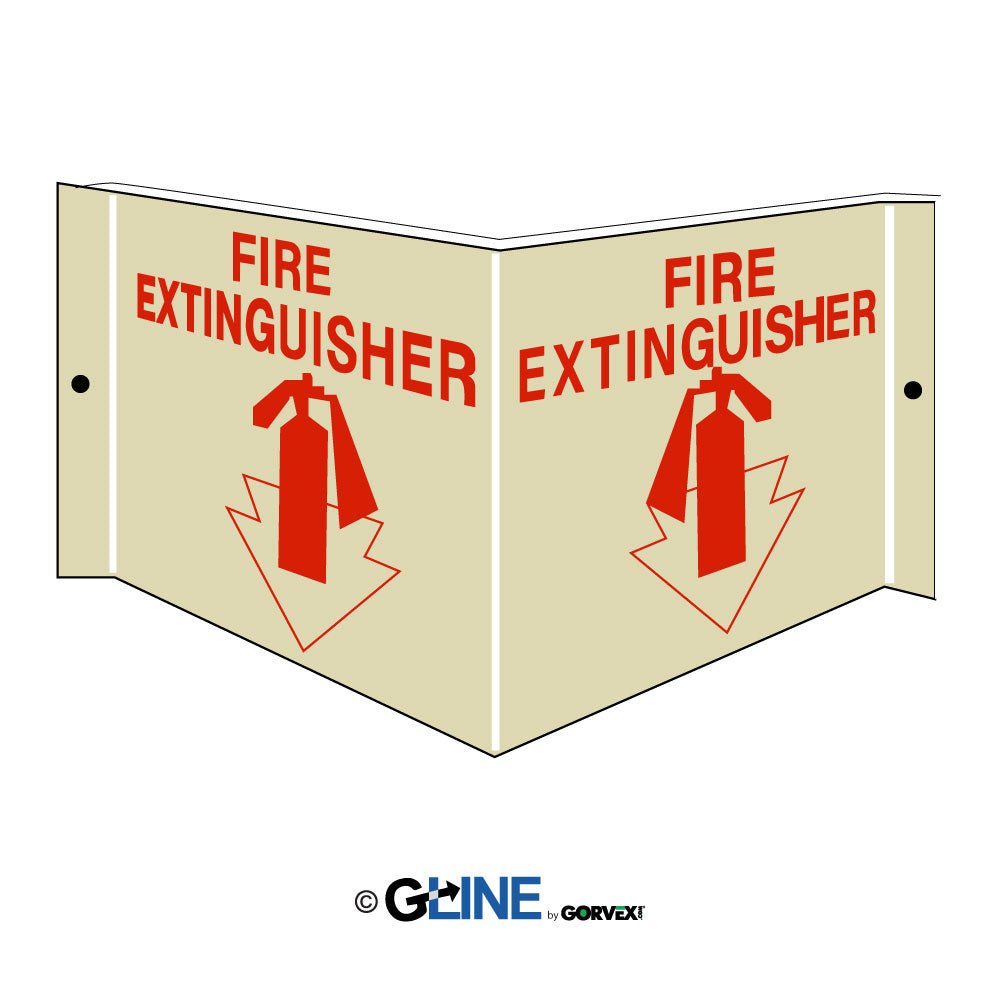 Fire Extinguisher With Arrow Pointing Down - Projecting Wall Sign, 6x12, Acrylic Glow