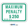 Maximum Penalty $250 - Handicapped Parking Sign, 9x12, Green/White, Aluminum EGP Reflective