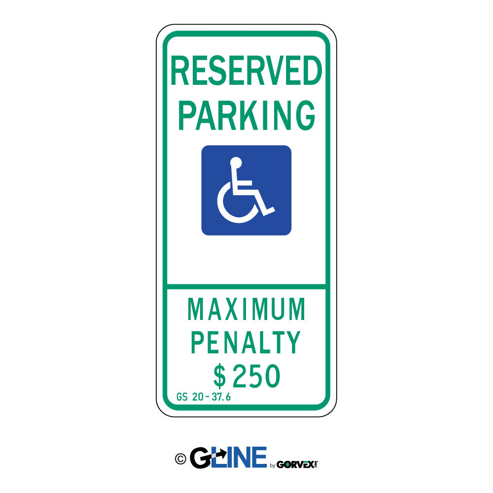 Reserved Parking Picto Maximum Penalty $250 - Handicapped Parking Sign, 26X12, Aluminum