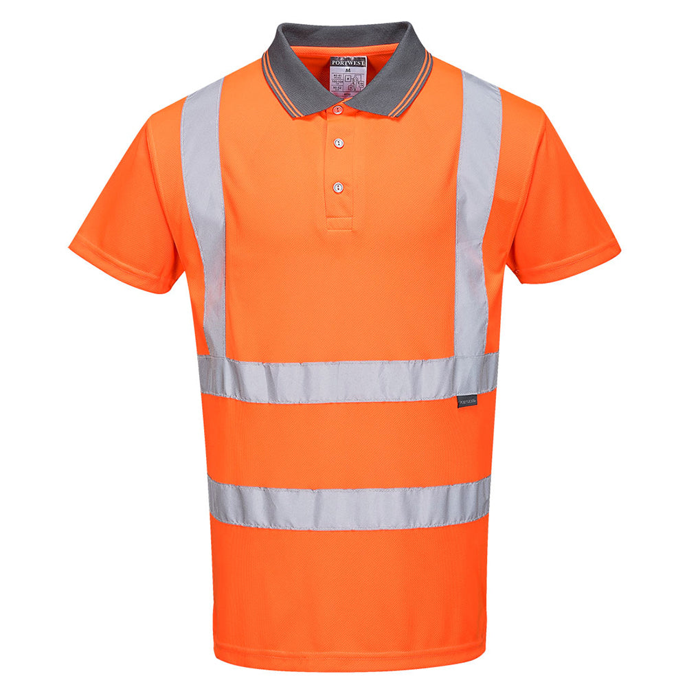 Portwest RT22 Hi Vis Orange Short Sleeve Polo Shirt RIS with Neck Seam