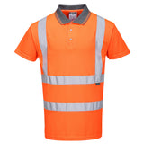 Portwest RT22 Hi Vis Orange Short Sleeve Polo Shirt RIS with Neck Seam