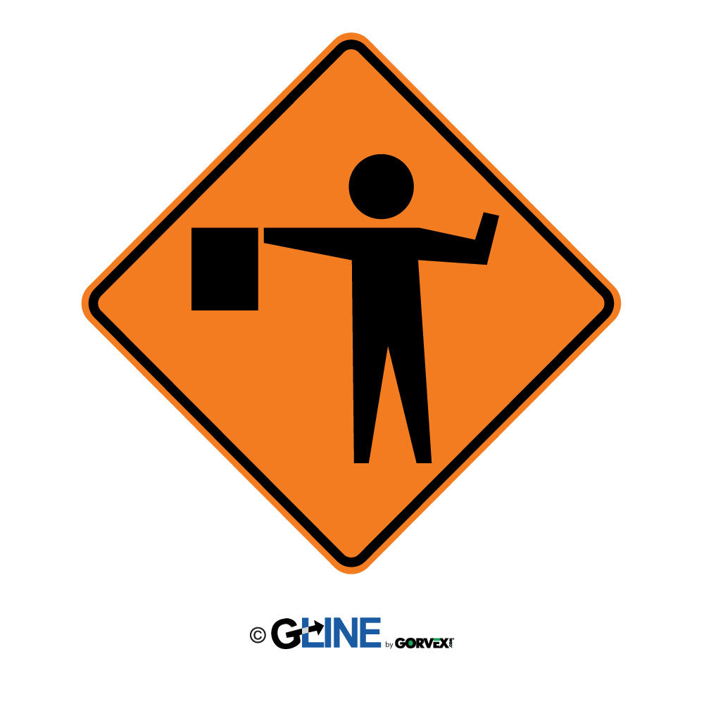 Flagger Picto - Construction Traffic Sign, 36", Aluminum HIP Reflective