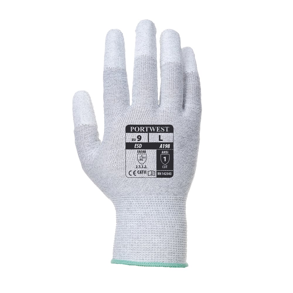 Portwest A198 Series Precision-Handling, Antistatic PU Fingertip Gloves, 1 pair