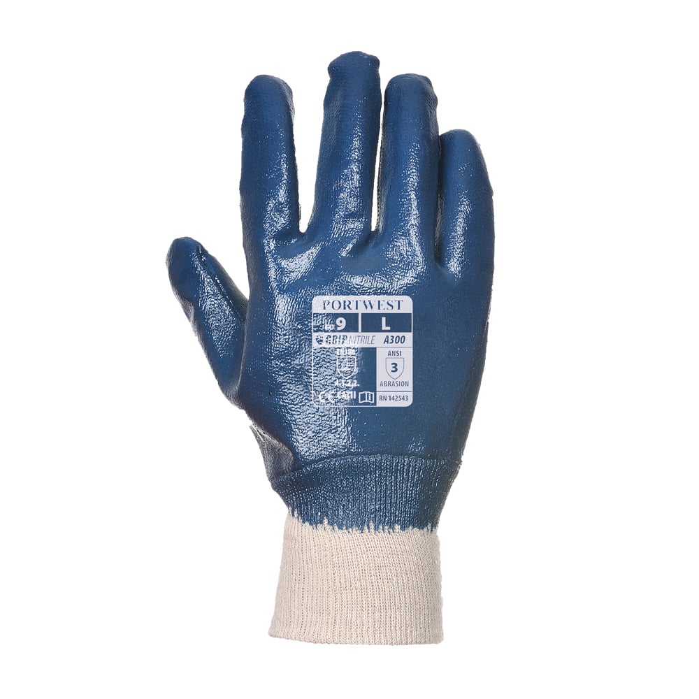 Portwest A300 Series Abrasion Resistant, Nitrile Knitwrist Gloves, 1 pair