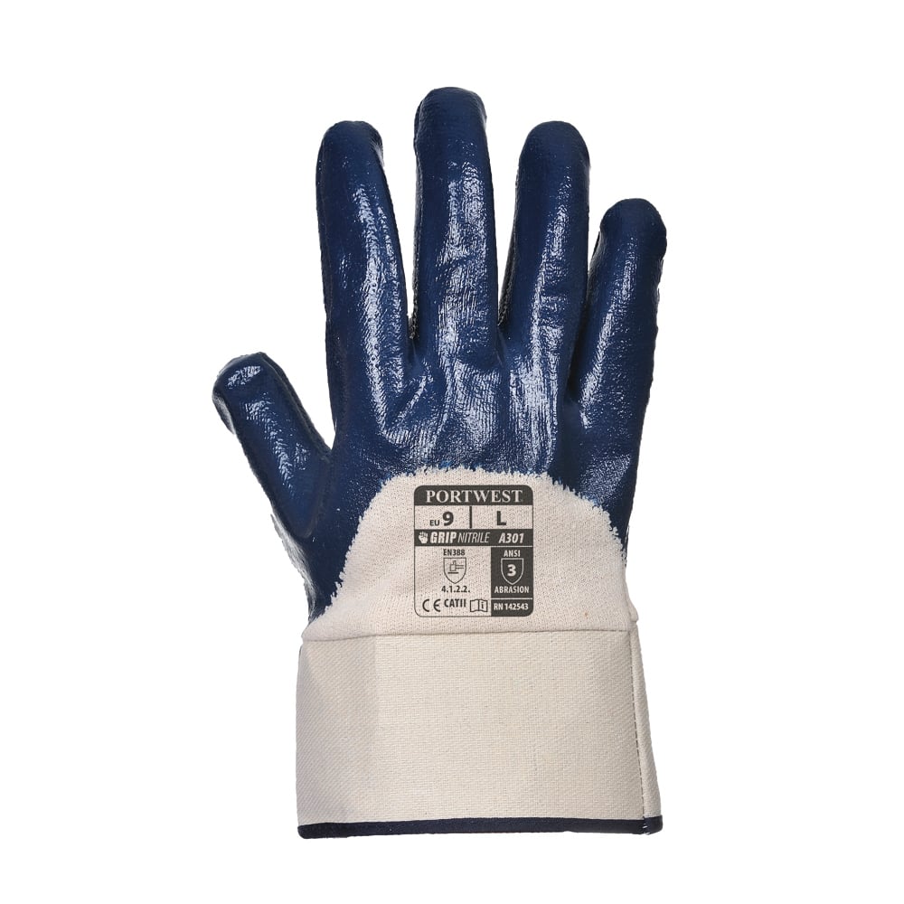 Portwest A301 Series Nitrile Dipped, Canvas Safety Cuff Gloves, 1 pair