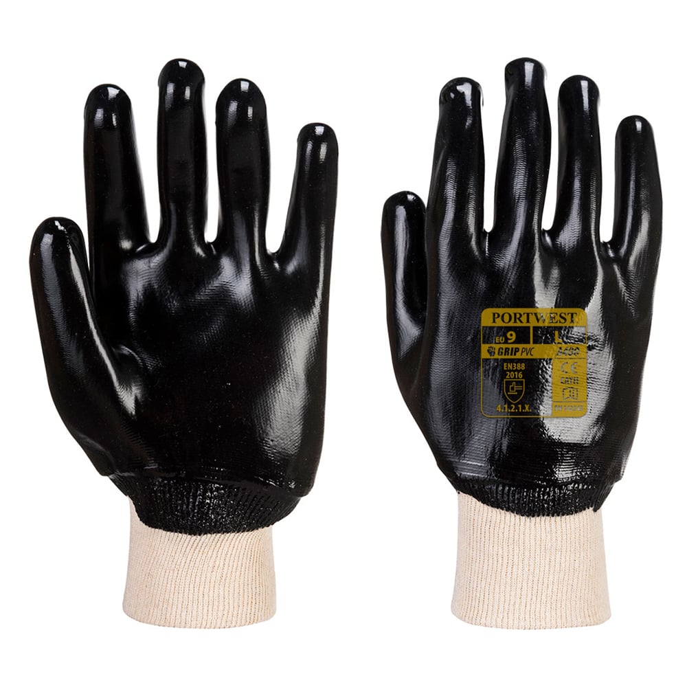 Portwest A400 Series Fully Dipped PVC Knitwrist Gloves, 1 pair