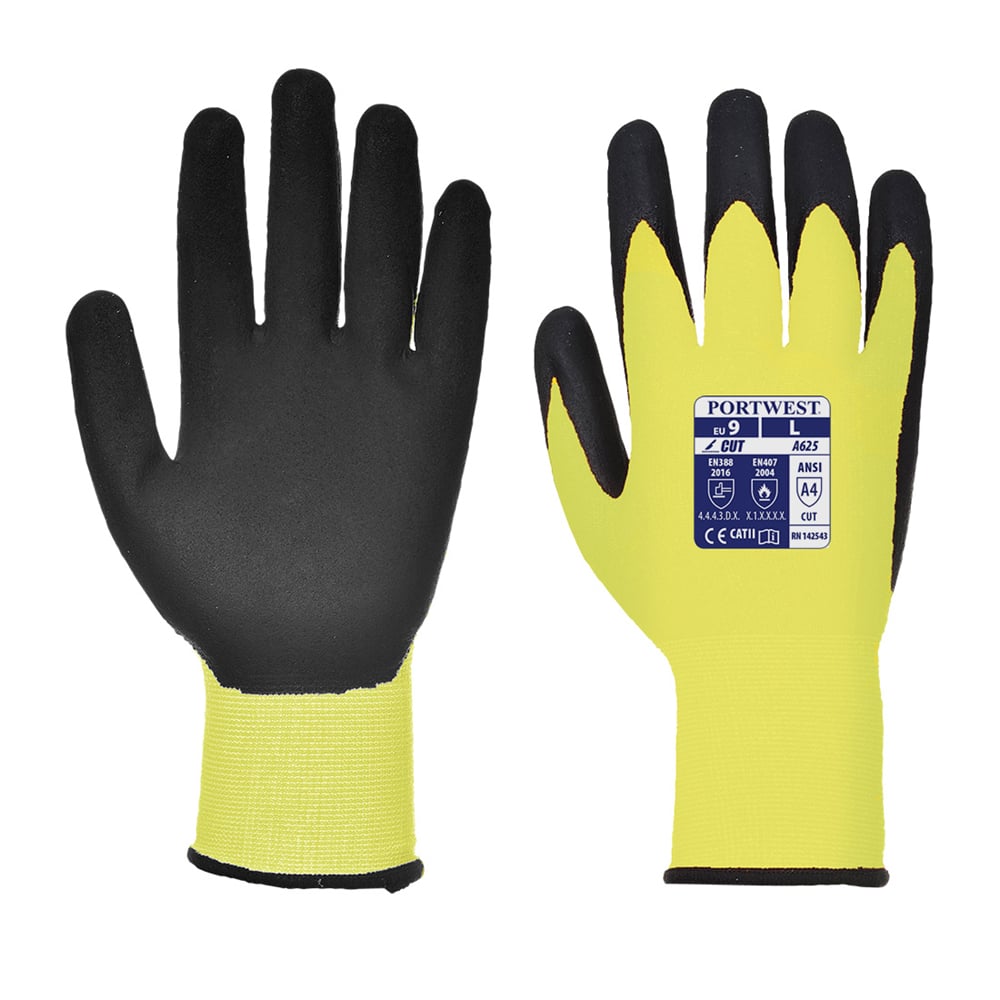 Portwest A625 Series PU Foam Coated, Vis-Tex Cut Resistant Gloves, 1 pair