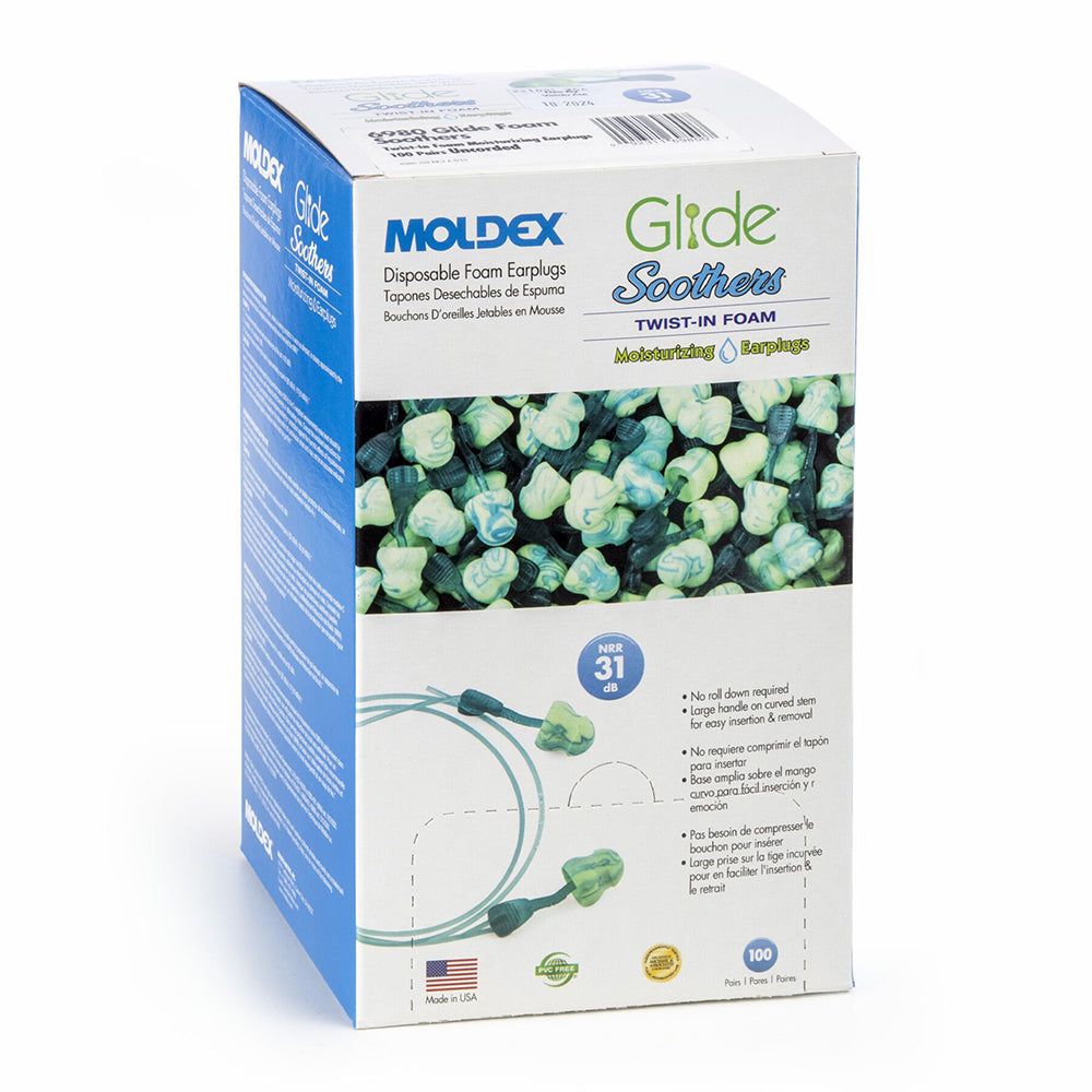 Moldex Glide Soothers 6980 Uncorded Earplug, NRR 31, 1 box (100 pairs)