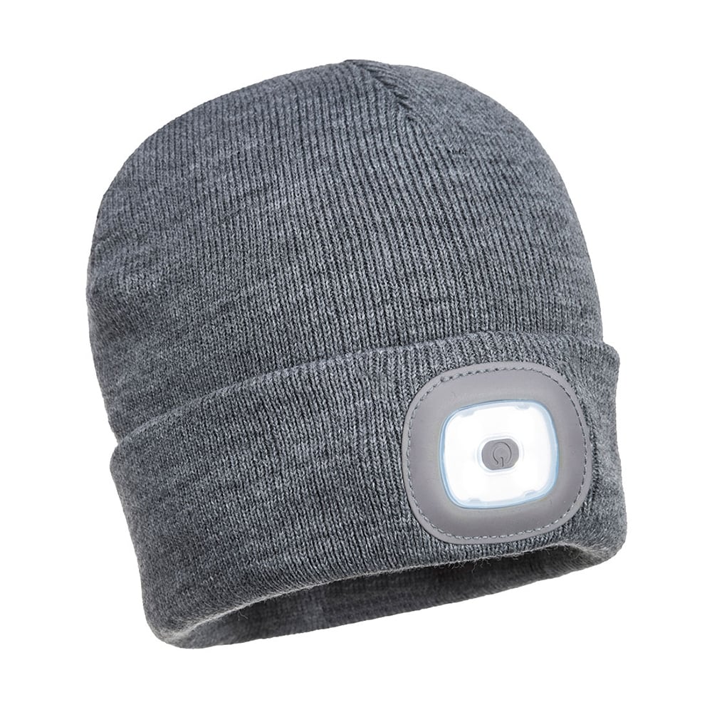 Portwest B028 Acrylic Beanie with Rechargeable Twin LED Light