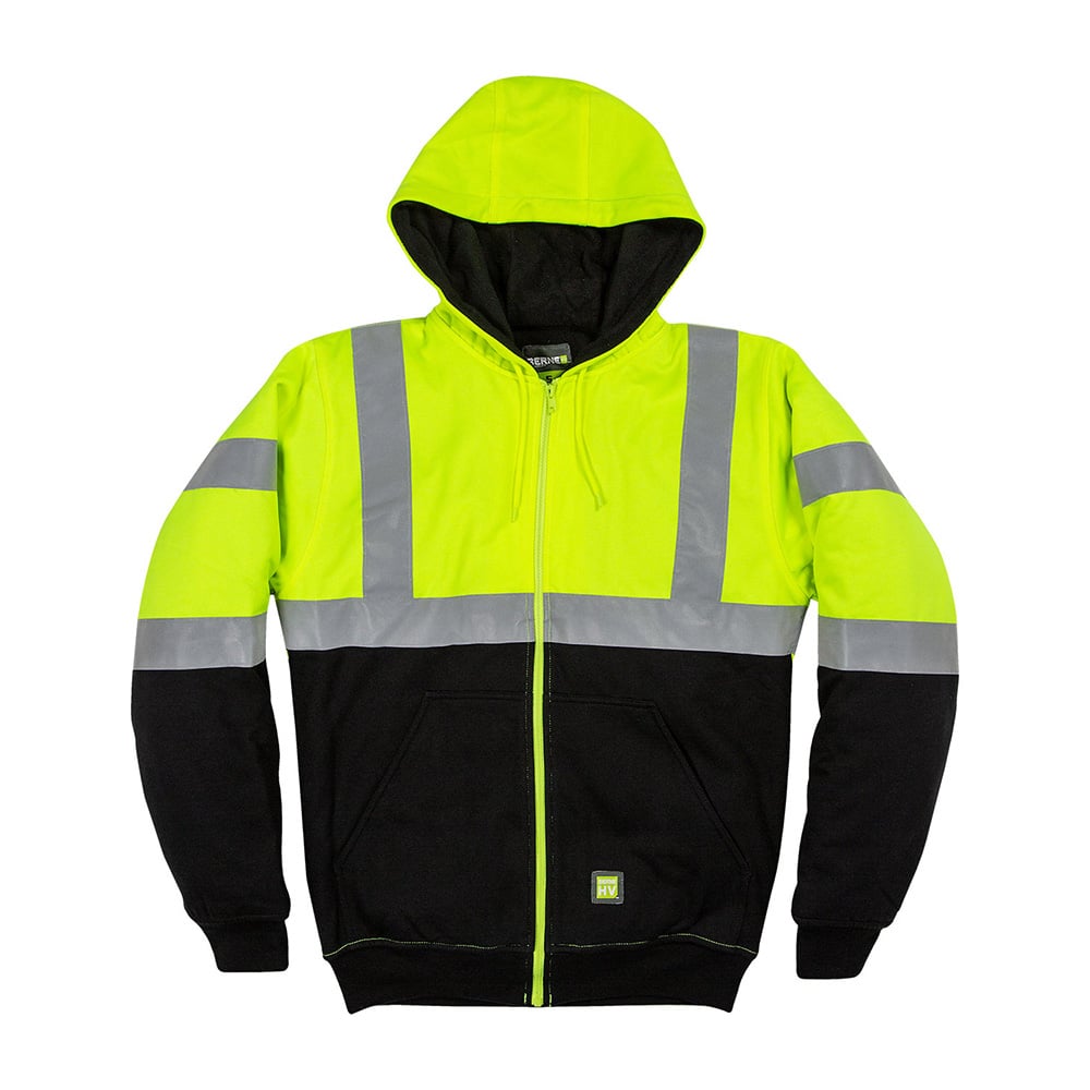 Berne HVF023 Class 3 Hi Vis Hooded Sweatshirt with Fleece Lining - Gorvex.com