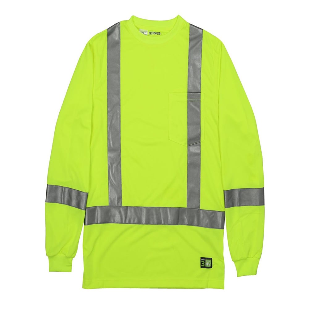 Berne HVK013 Class 3 Hi Vis Long Sleeve T-Shirt with Chest Pocket - Gorvex.com