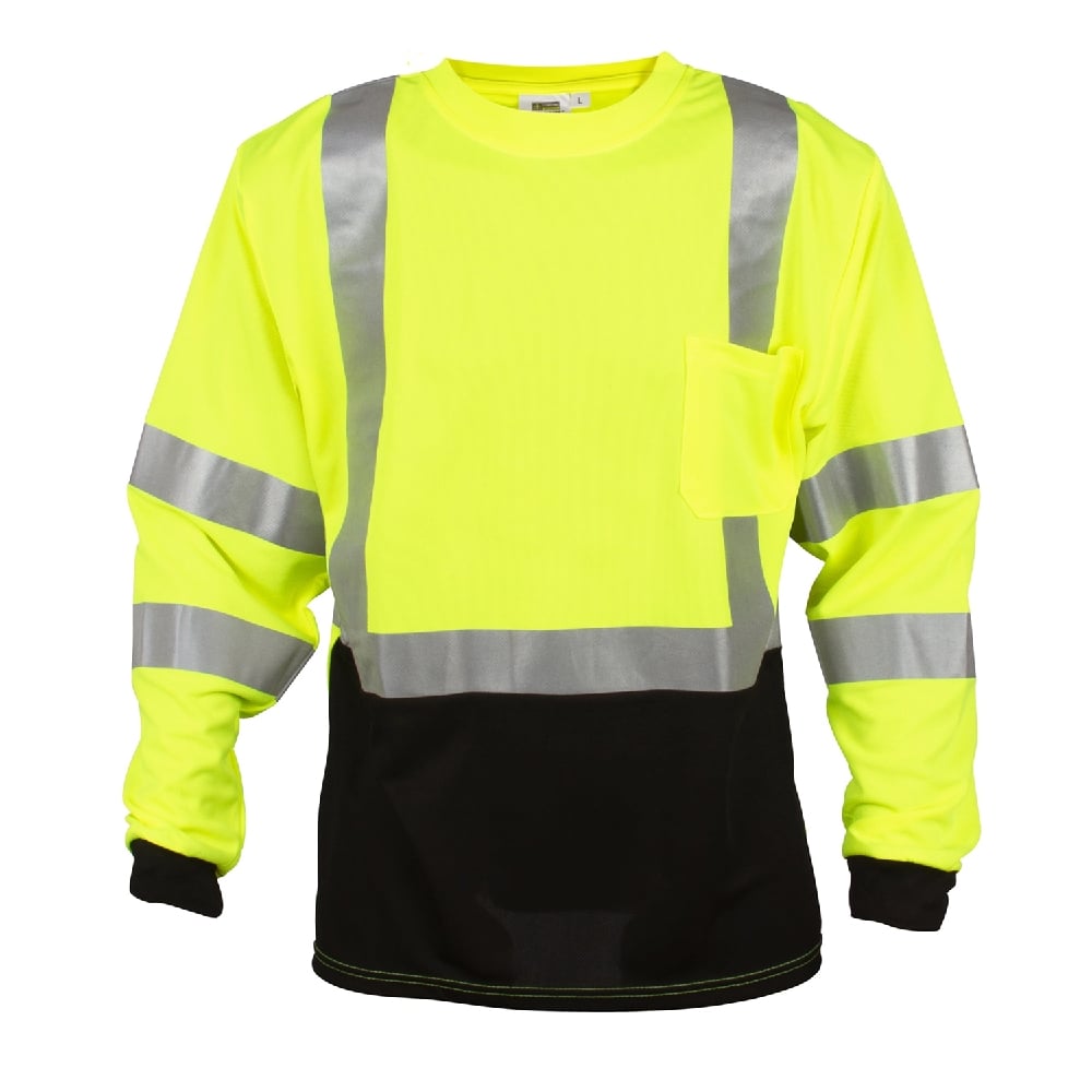 Cor - Brite® Hi Vis Birdseye Long Sleeve Shirt with Black Front Panel - Gorvex.com