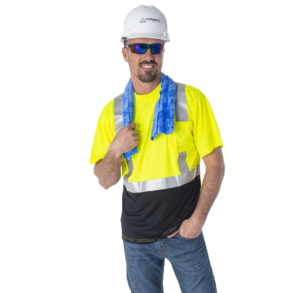 Cor - Brite® Hi Vis Birdseye Short Sleeved Shirt with Black Front Panel - Gorvex.com