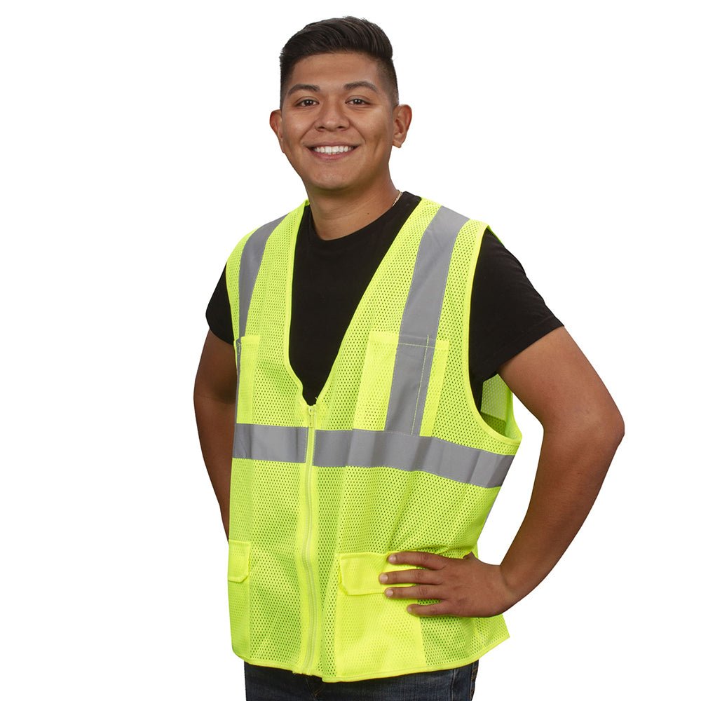 COR - BRITE® Hi Vis Mesh Surveyor's Vest with 6 Pockets and Zipper Closure - Gorvex.com