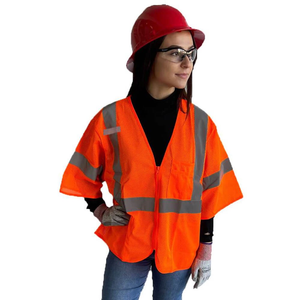 Cor - Brite™ Hi Vis Sleeved Mesh Vest with Zipper Closure + 4 Pockets - Gorvex.com