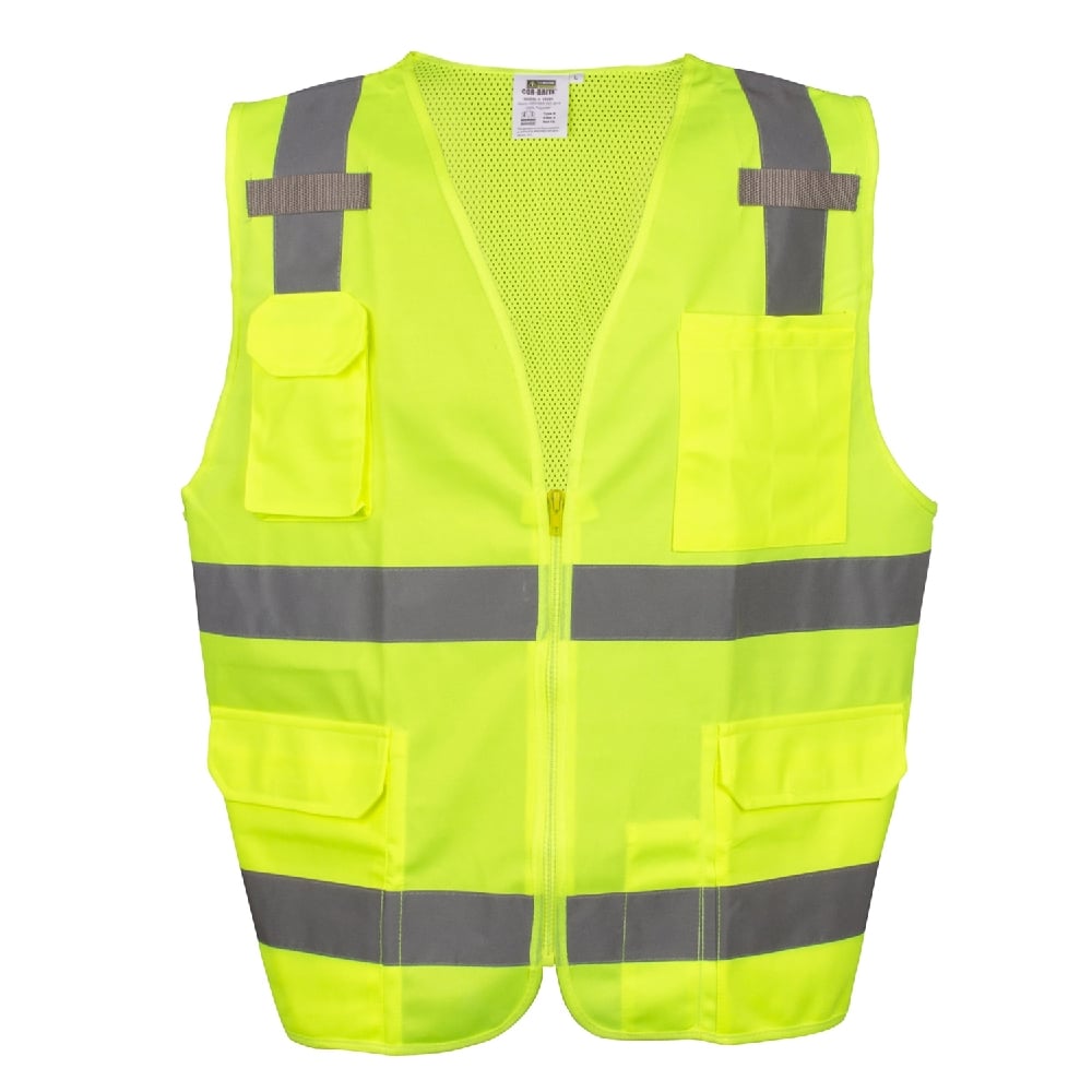 COR - BRITE® Hi Vis Solid & Mesh Vest with 11 Pockets and Flashlight/Mic Tabs - Gorvex.com