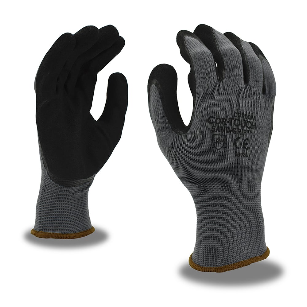 COR - TOUCH SAND - GRIP™ Polyester Gloves with Sandy Nitrile Palm Coating, 1 dozen (12 pairs) - Gorvex.com