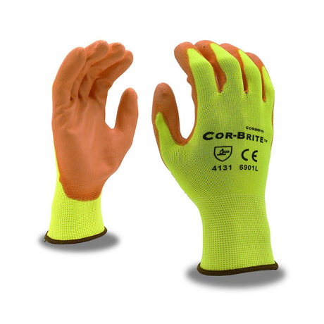 Cordova COR - BRITE™ Hi Vis Polyester Gloves with PU Palm Coating, 1 dozen (12 pairs) - Gorvex.com