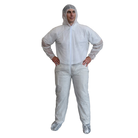 Cordova Economy Polypropylene Coverall with Elastic Wrist + Hood, Boot, 1 case (25 pieces) - Gorvex.com