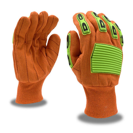 Cordova Hi Vis Polyester, Cotton Corded Canvas Glove with TPR Protectors, 1 dozen (12 pairs) - Gorvex.com