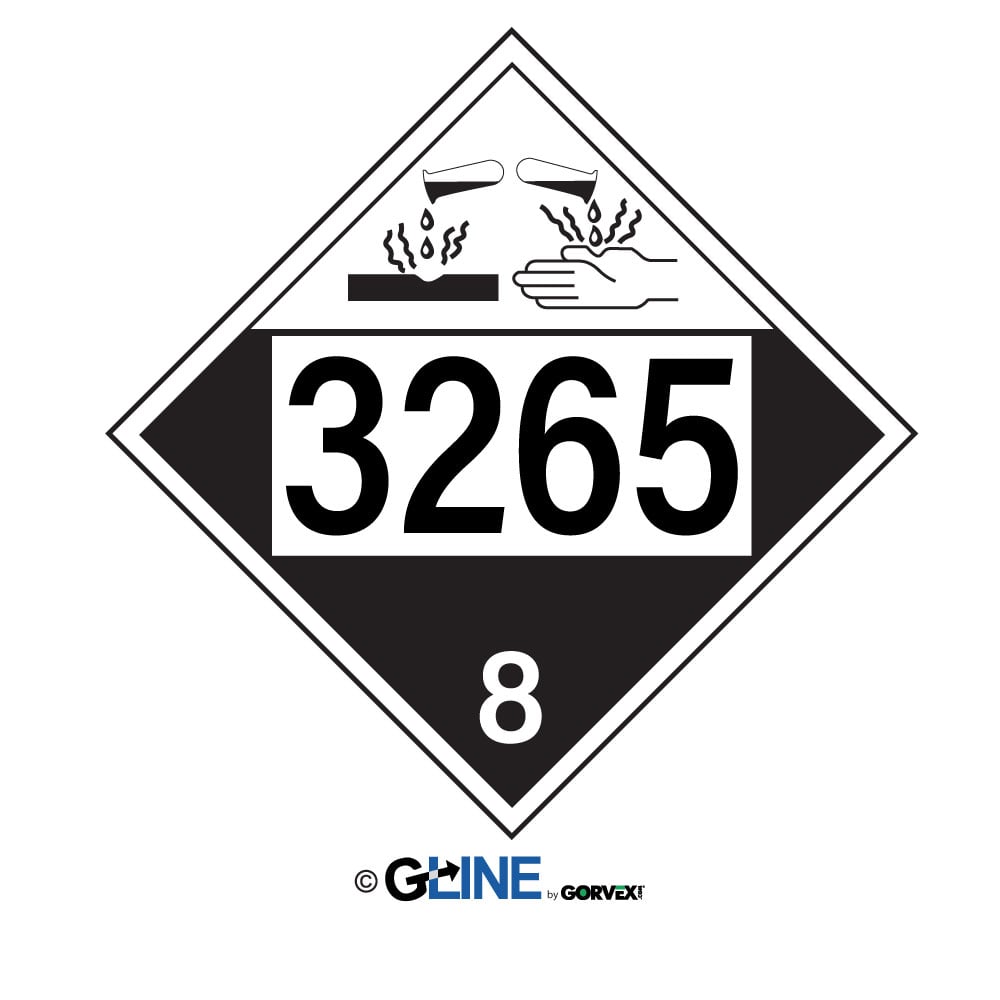 Corrosive Picto 3265 Corrosive Liquid Acidic Organic n.o.s. - Class 8 Placard, 10.75, Adhesive Vinyl - Gorvex.com