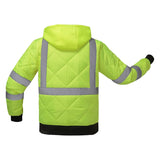 Diamond Quilted Waterproof Parka with Hi - Vis Lime Hood - Gorvex.com