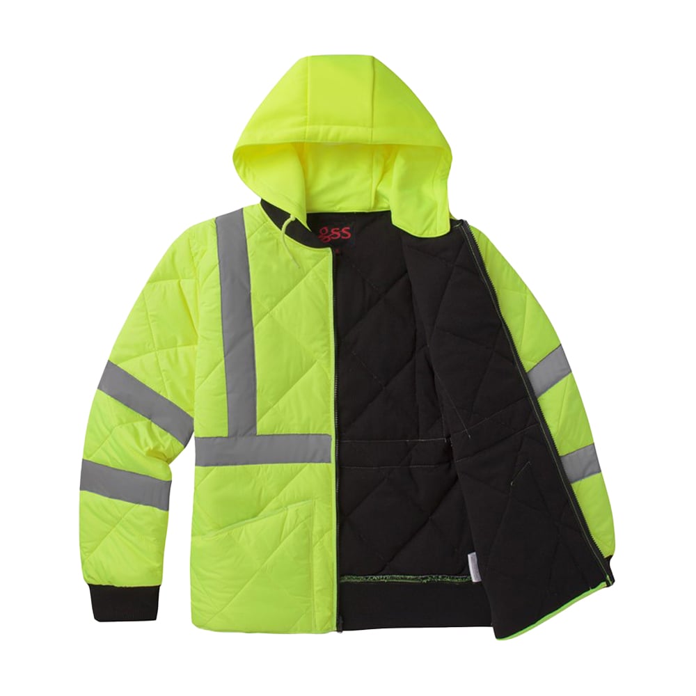 Diamond Quilted Waterproof Parka with Hi - Vis Lime Hood - Gorvex.com