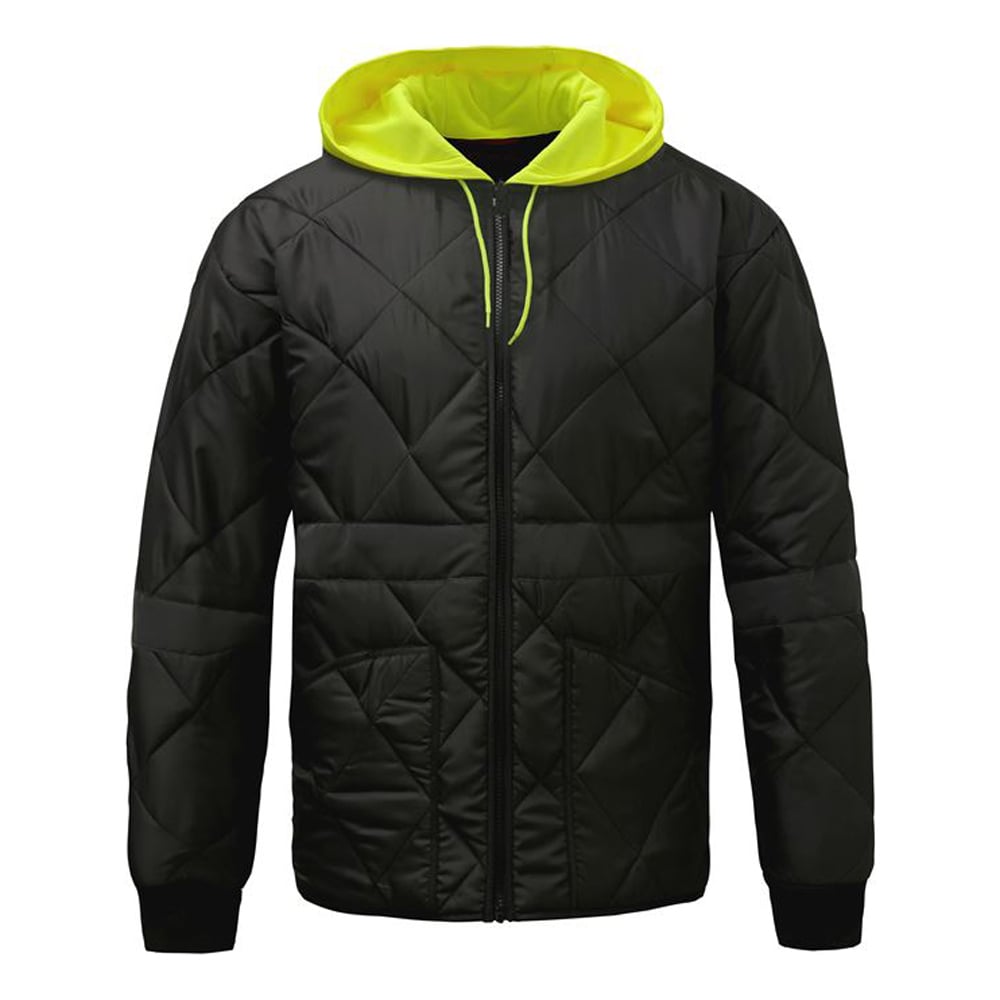 Diamond Quilted Waterproof Parka with Hi - Vis Lime Hood - Gorvex.com