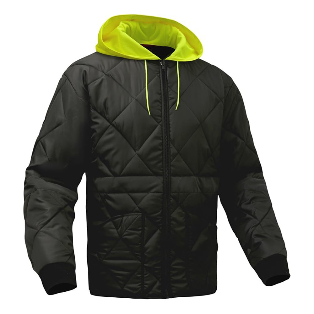 Diamond Quilted Waterproof Parka with Hi - Vis Lime Hood - Gorvex.com