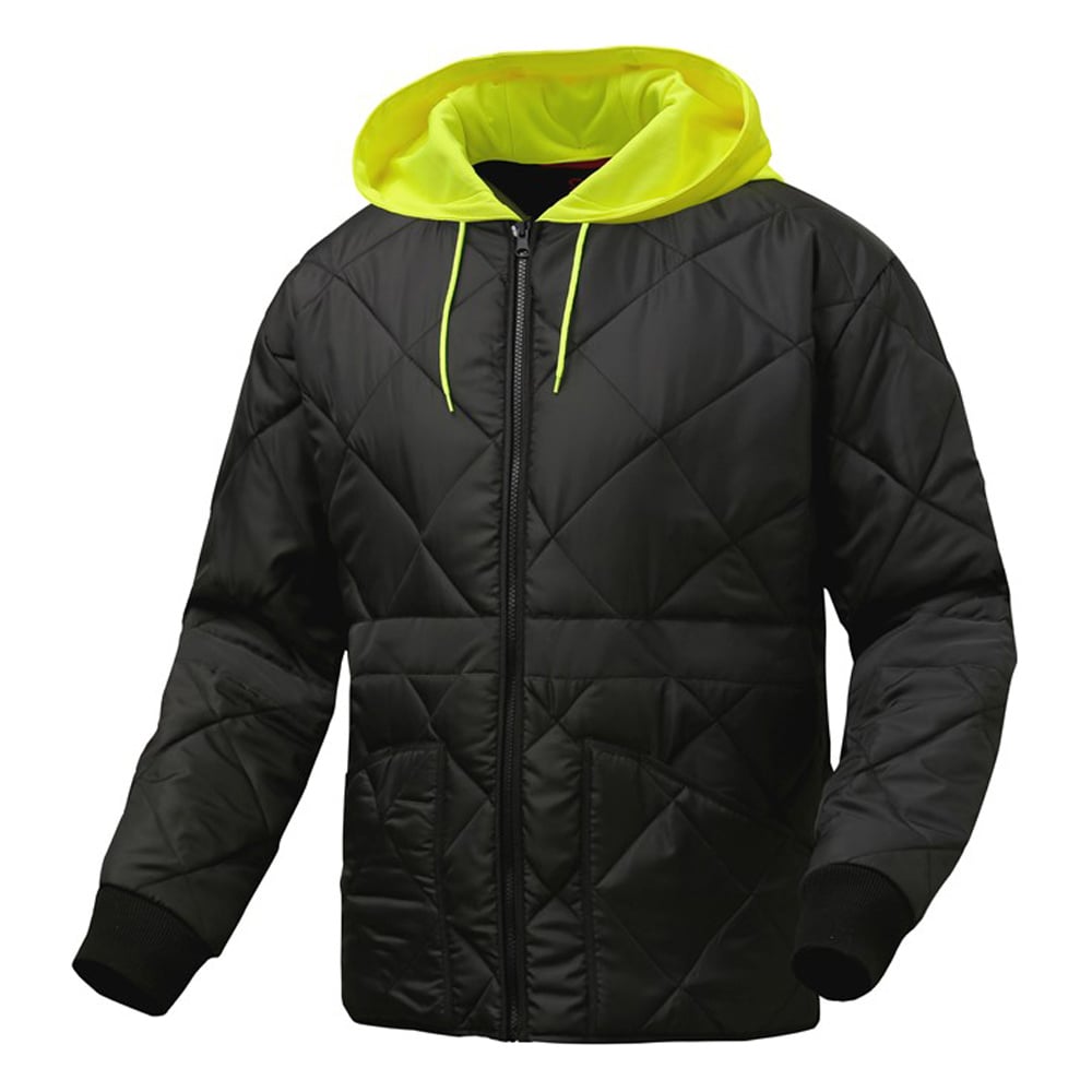 Diamond Quilted Waterproof Parka with Hi - Vis Lime Hood - Gorvex.com