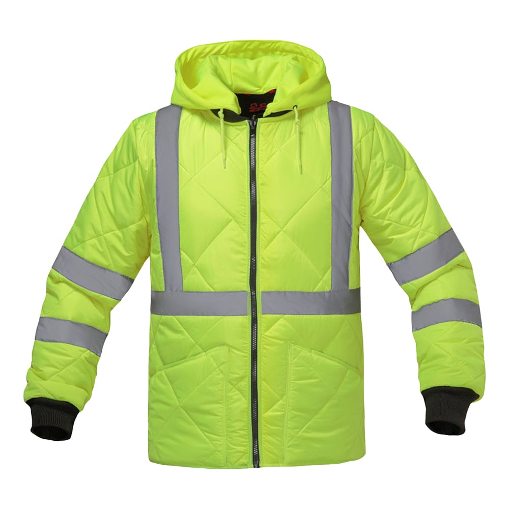 Diamond Quilted Waterproof Parka with Hi - Vis Lime Hood - Gorvex.com