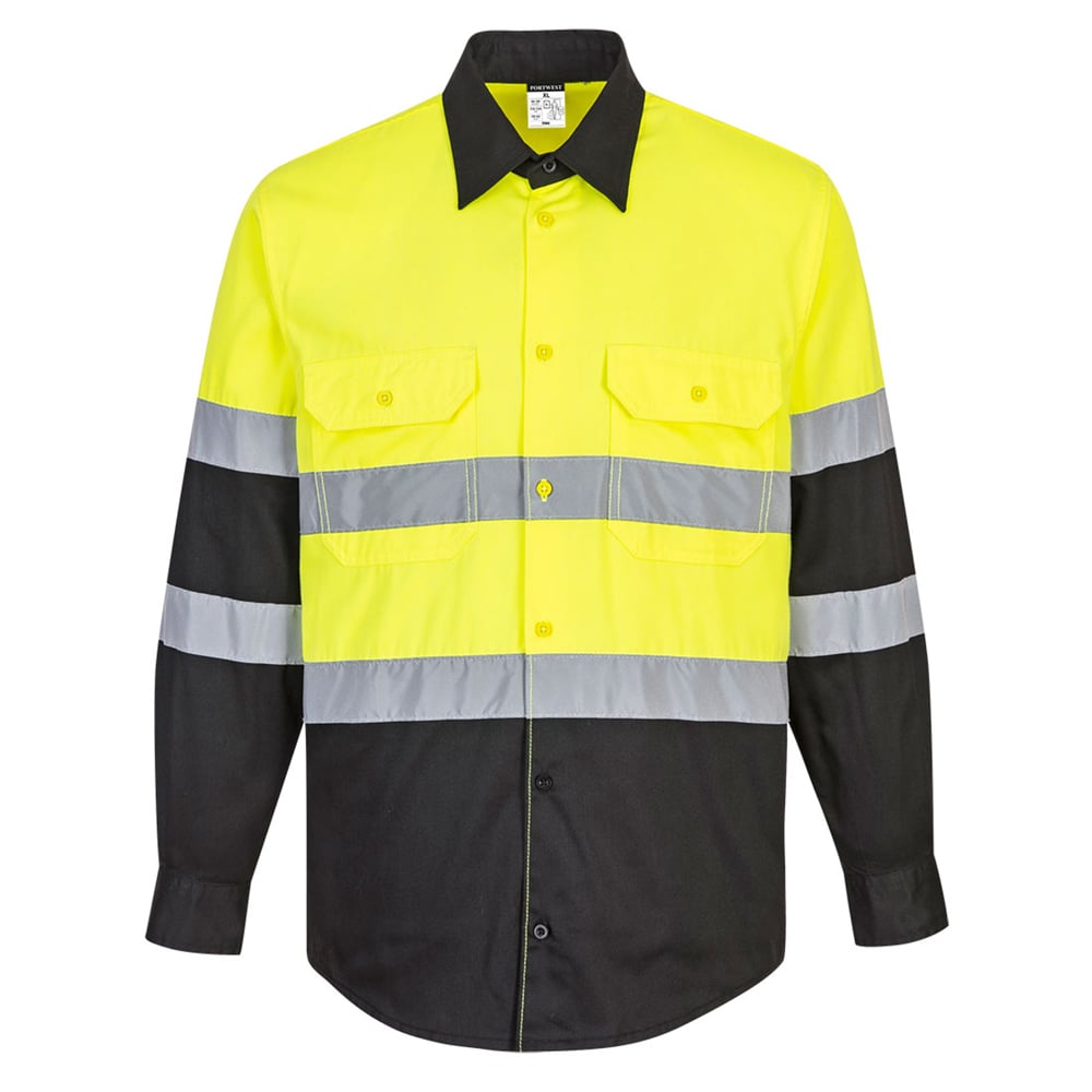 Portwest E066 Two Tone Hi Vis Long Sleeve Shirt with Vented Back Yoke