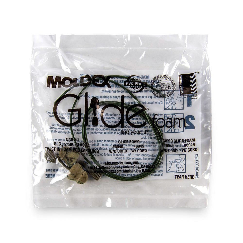 Moldex Glide 6946 Corded Camo Earplugs, NRR 30, 1 box (100 pairs)