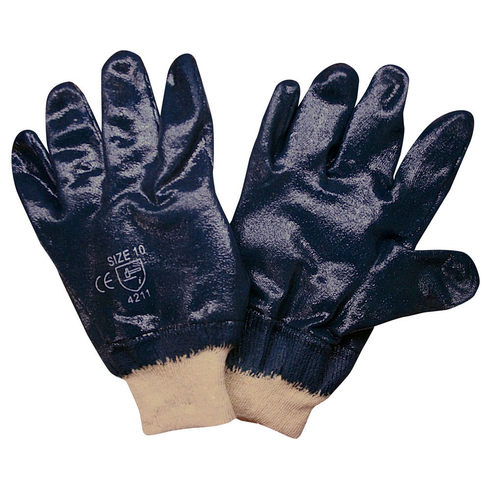 Economy Nitrile Supported Smooth Coat Glove/Jersey Lined + Knit Wrist, 1 dozen (12 pairs) - Gorvex.com