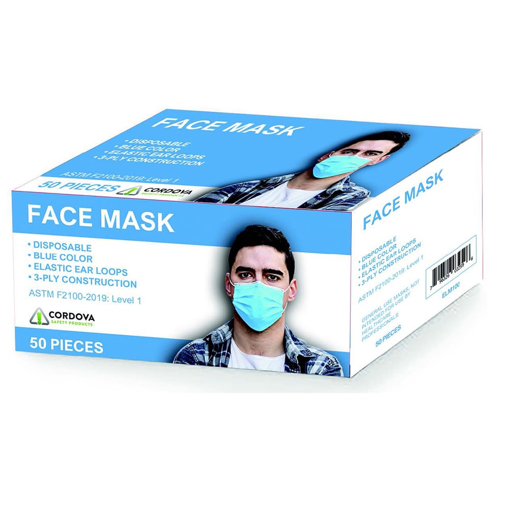 Cordova ELM Disposable Ear-Loop Face Mask for Adults, 1 case (40 boxes)