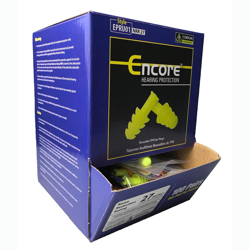 Encore Reusable TPR Uncorded Earplugs, 1 box (100 pairs) - Gorvex.com