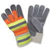 COR-F7250R Split Cowhide Leather Palm Glove/Hi Vis Back+Reflective Tape, 1 dozen (12 pairs)