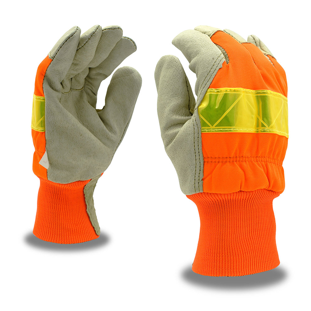 Thinsulate® Lined Pigskin Leather Glove with Hi Vis Back + Knit Wrist, 1 dozen (12 pairs)