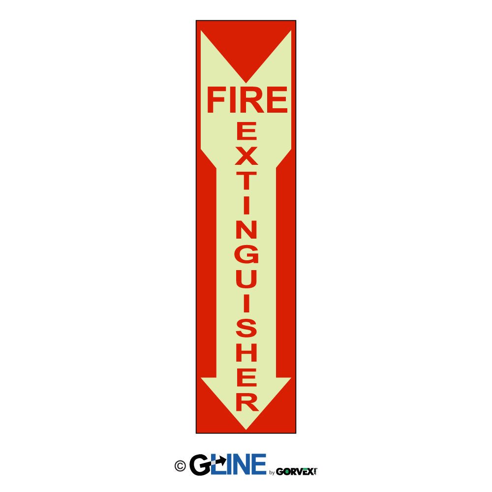 Fire Extinguisher Glow on Down Arrow - Fire Protection Sign - Gorvex.com