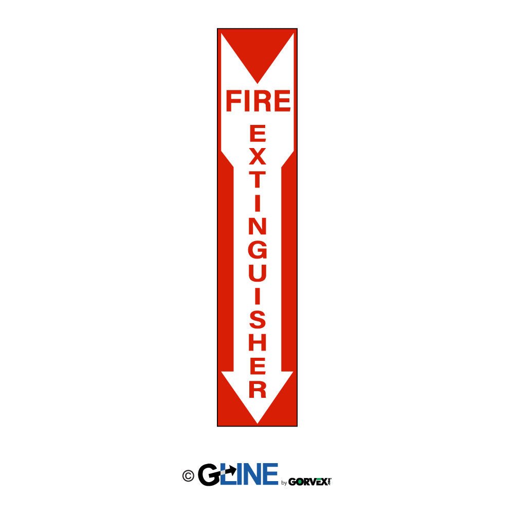 Fire Extinguisher Red on White Down Arrow - Fire Protection Sign - Gorvex.com