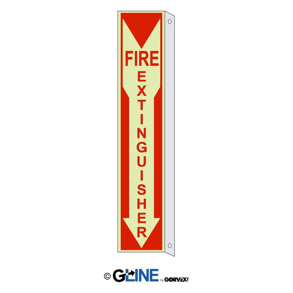 Fire Extinguisher Wht/Red Down Arrow With Flange Glow Sign - Gorvex.com