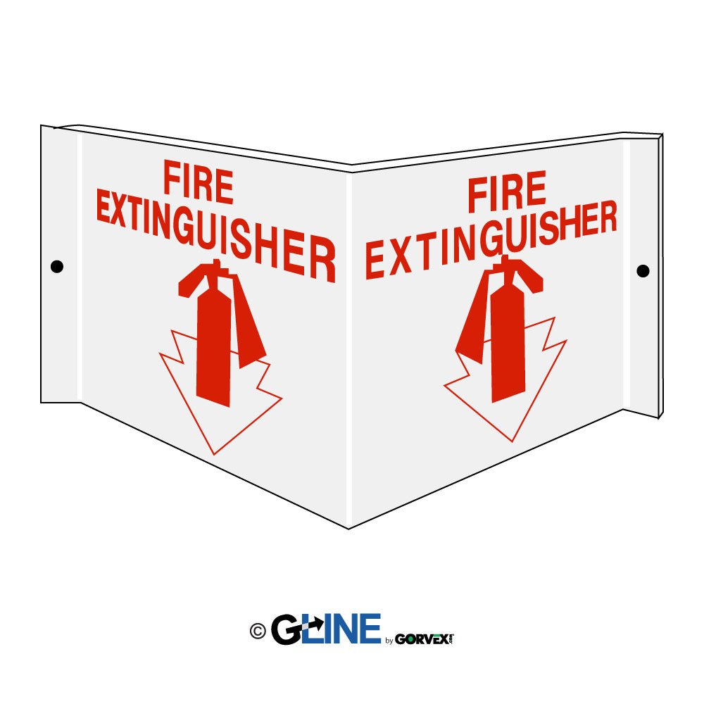 Fire Extinguisher With Arrow Pointing Down - Projecting Wall Sign, 6x12, Acrylic - Gorvex.com