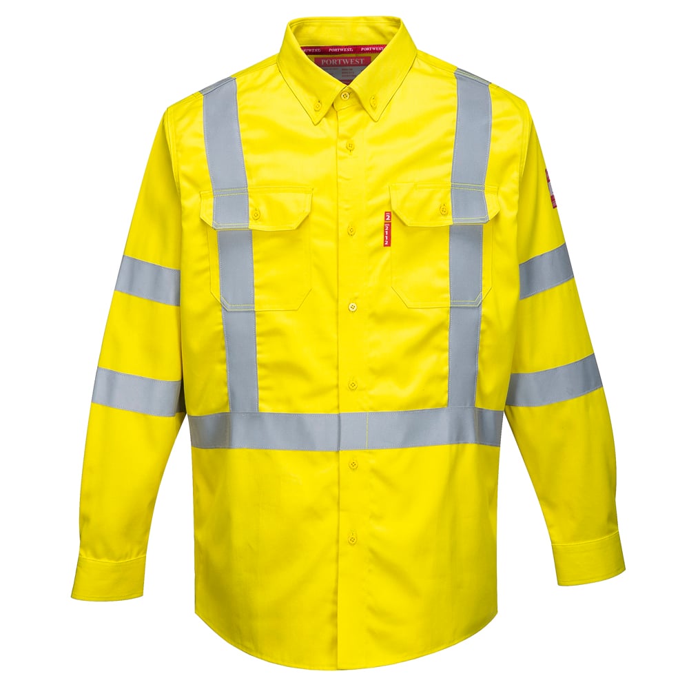 Portwest FR95 Bizflame 88/12 FR Hi Vis Shirt with Button Closure